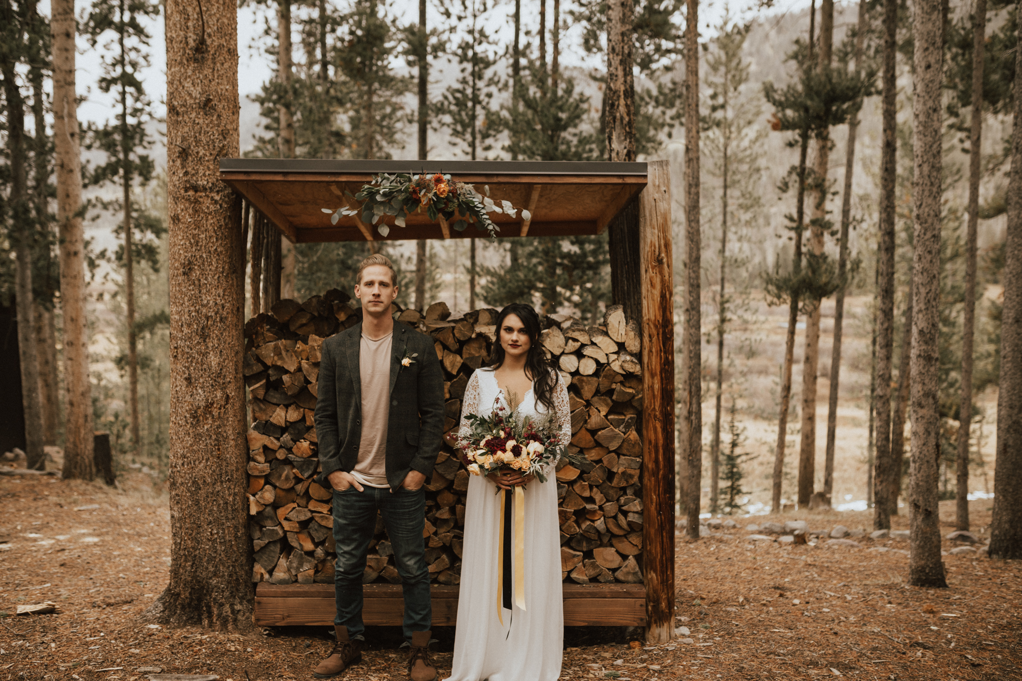 fall mountain cabin elopement wedding