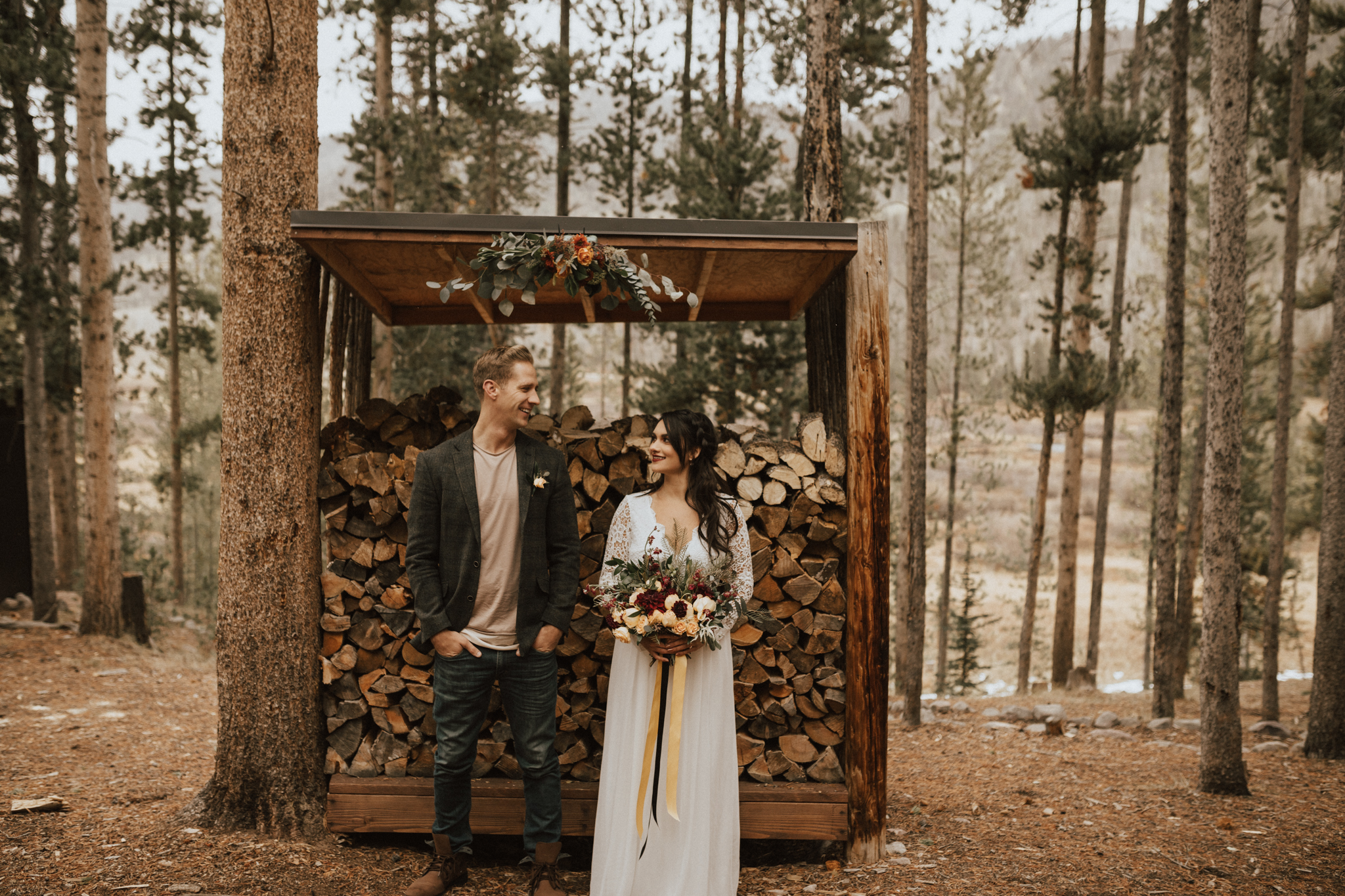 fall mountain cabin elopement wedding