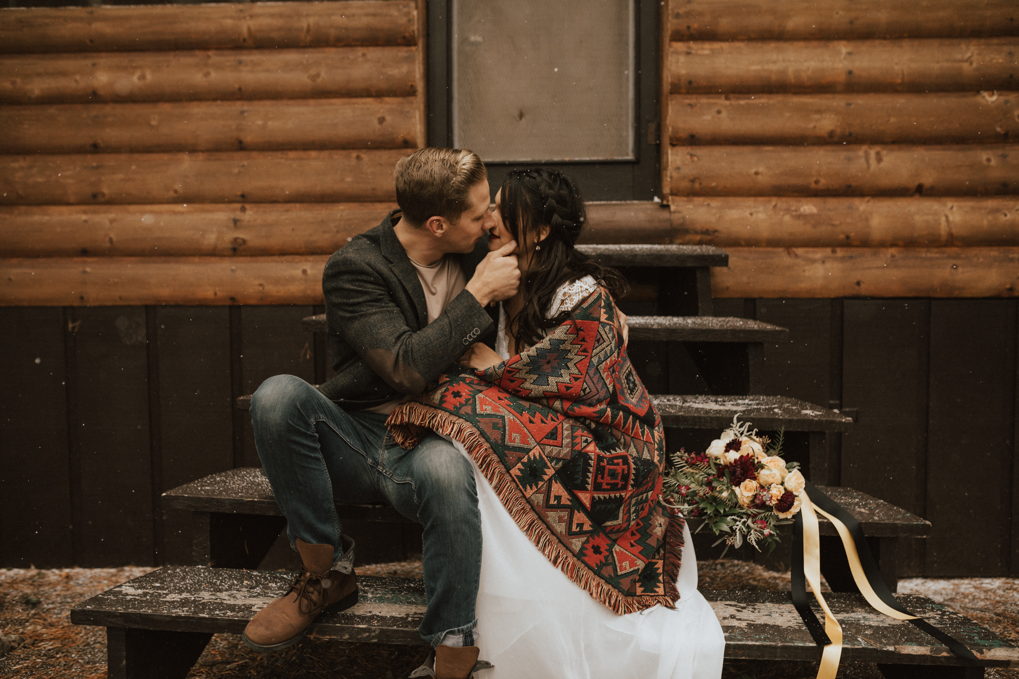 fall mountain cabin elopement wedding