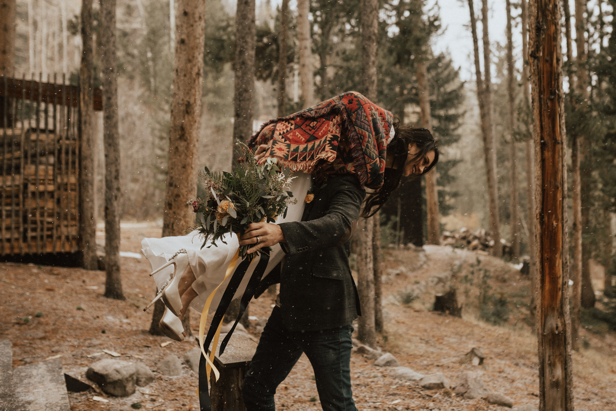 fall mountain cabin elopement wedding
