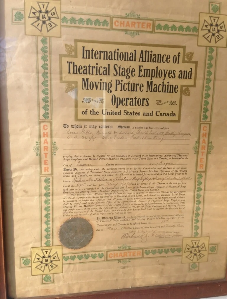 Original IATSE Local 675 Charter