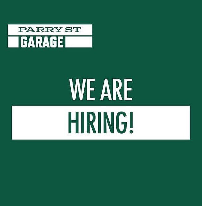 WE ARE HIRING! We are looking for Bar and Restaurant staff to join our Parry Street Garage family! 
⠀⠀⠀⠀⠀⠀⠀⠀⠀
Applicants must have a positive attitude, high quality service and be available to work 7 days across nights and weekends
⠀⠀⠀⠀⠀⠀⠀⠀⠀
Email yo