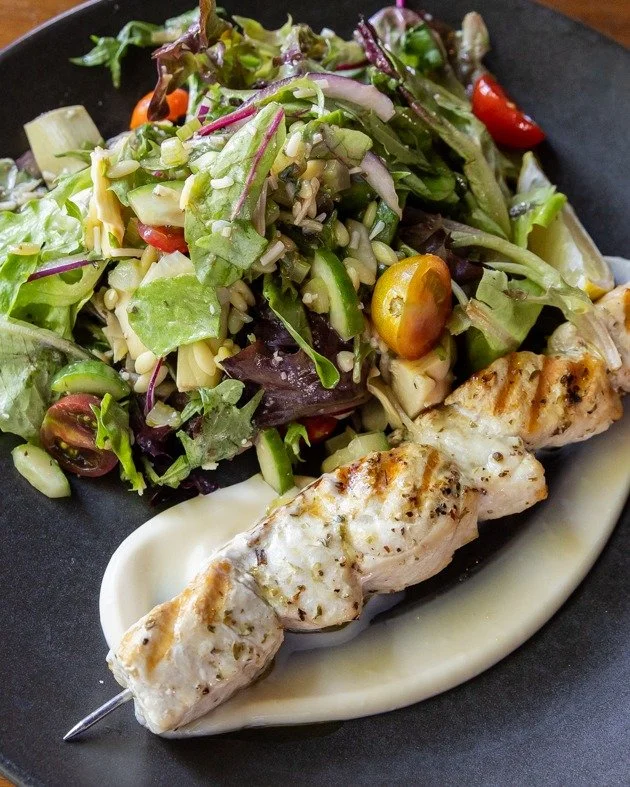 In the mood for something a little fresh?
Swordfish skewer - marinated swordfish, skewered &amp; grilled served with the Big Italian salad, aioli &amp; lemon #parrystgarage