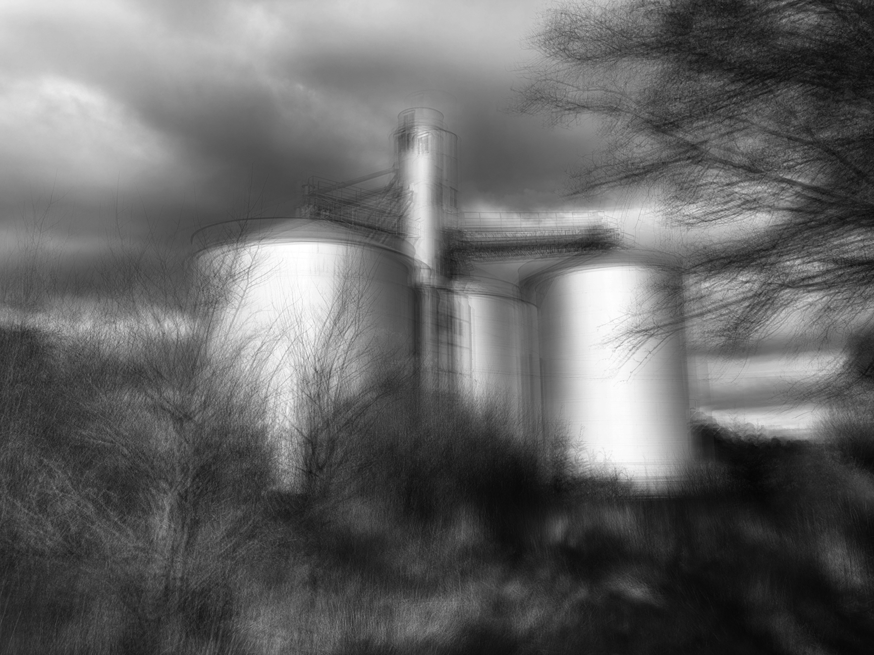 Tatyoon Victoria. 10.06.18. 37°31'28.8"S 142°56'40.9"E Murphy steel silo, capacity 2000 tonnes with single steel annex, capacity 1900 tonnes. Inkjet print on Canson Rag paper. 1200x800mm Edition of 5 + 2 AP.
