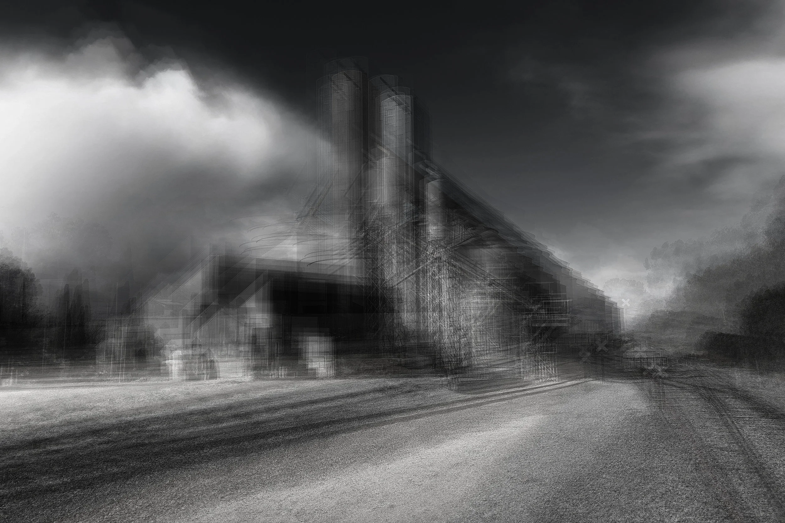 Quambatook Victoria. 06.08.18. 14 bin steel Ascom silo, capacity 42,000 tonnes. Inkjet print on Canson Rag paper. 1200x800mm Edition of 5 + 2 AP.