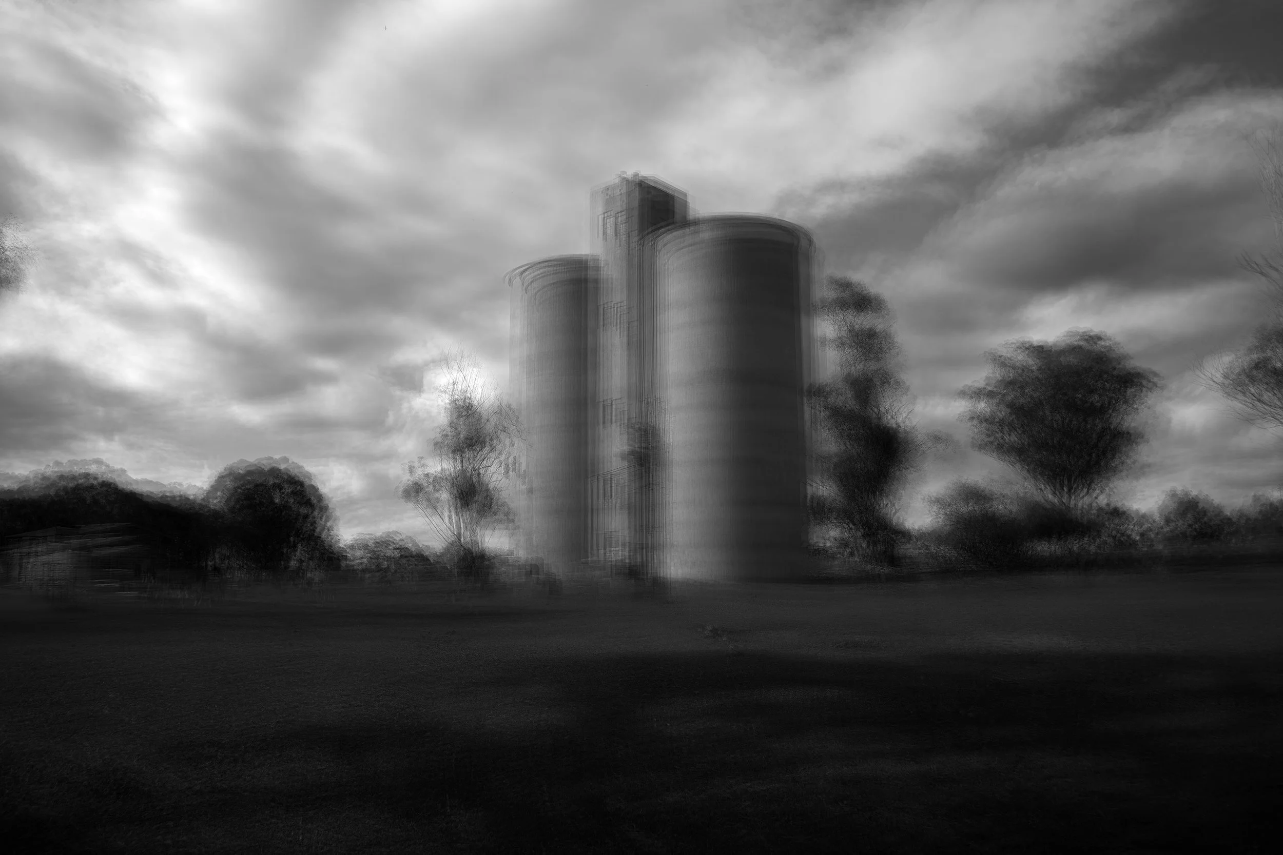 Shelbourne Victoria. 05.09.18 Williamstown concrete silo, capacity 2000 tonnes. VOP shed. Abandoned. Archival Pigment Print on Ilford Galerie Prestige 310gsm. 1500x1000mm Edition of 5 + 2 AP.