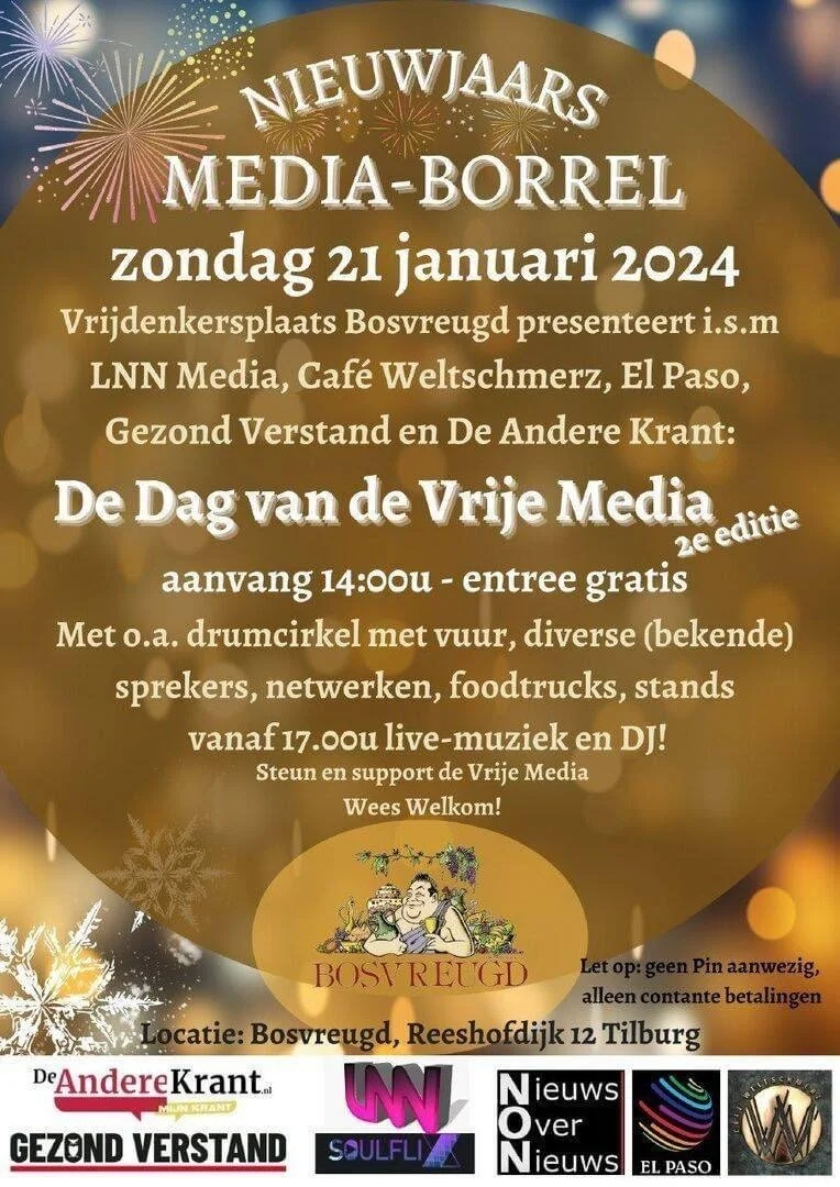 zondag 21 januari 2024, nieuwjaars media-borrel ‘De Dag van de Vrije Media, op Bosvreugd in Tilburg