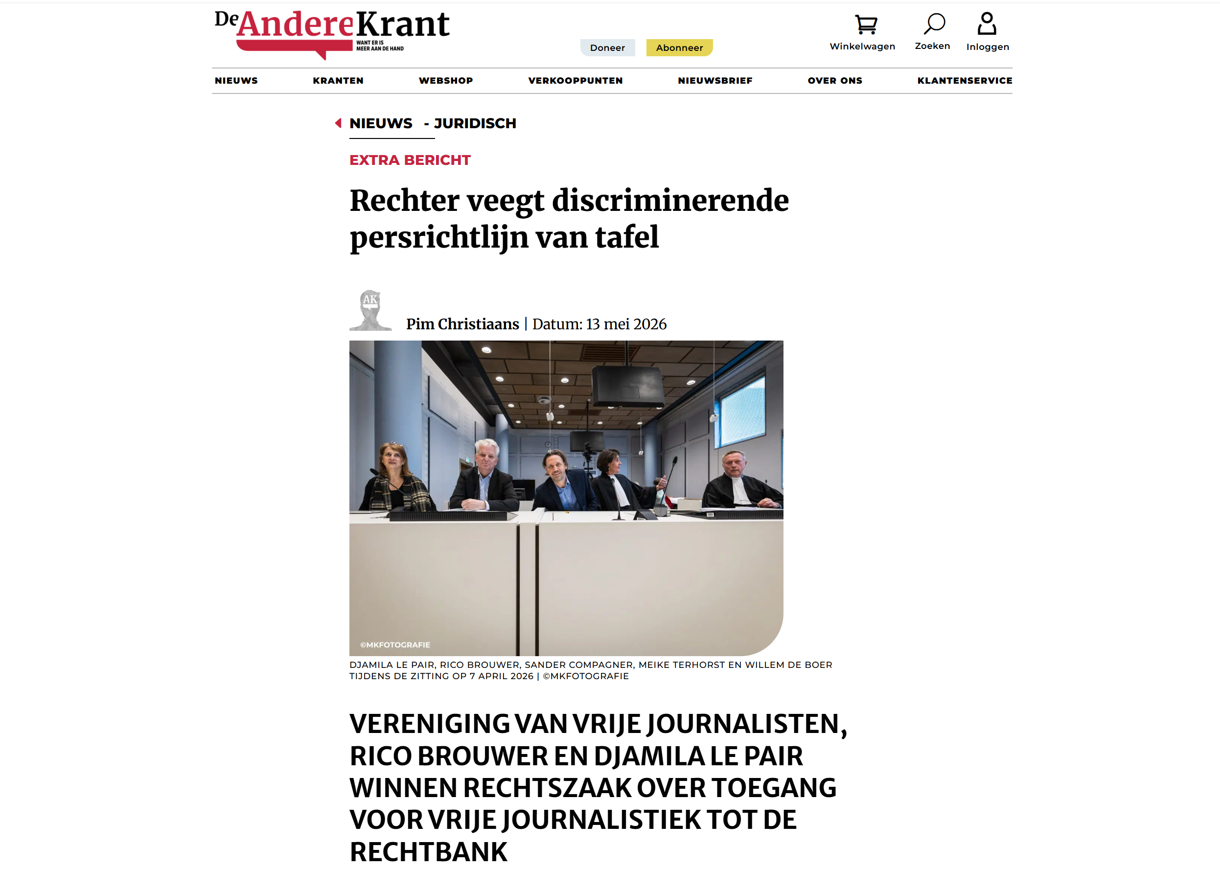 Rechter veegt discriminerende persrichtlijn van tafel