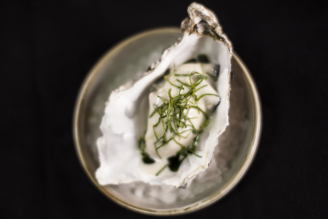 Oyster, buttermilk, seaweed