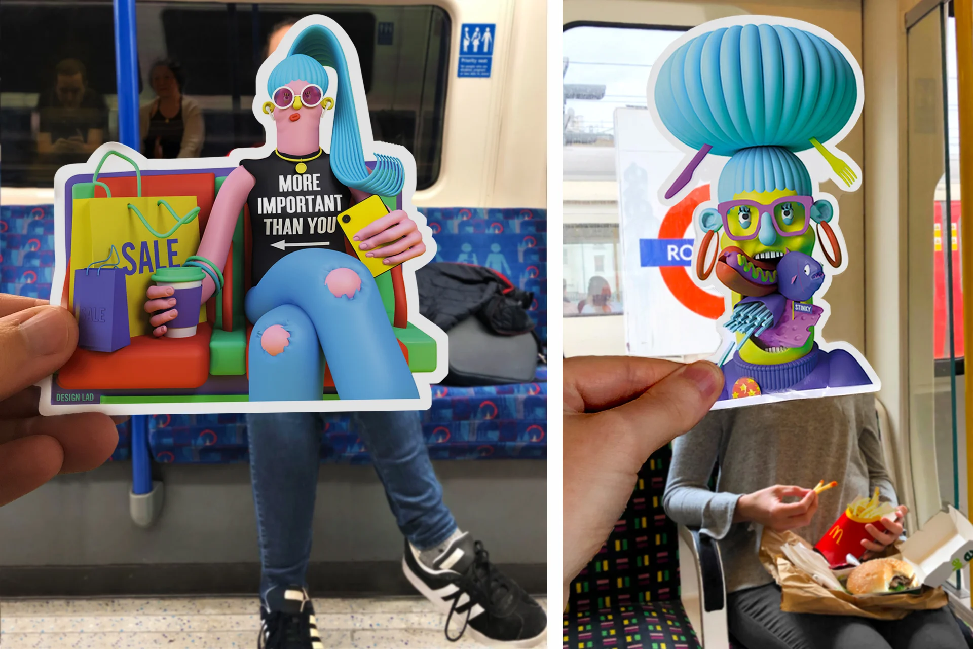 Stickers capturing the moment on the tube