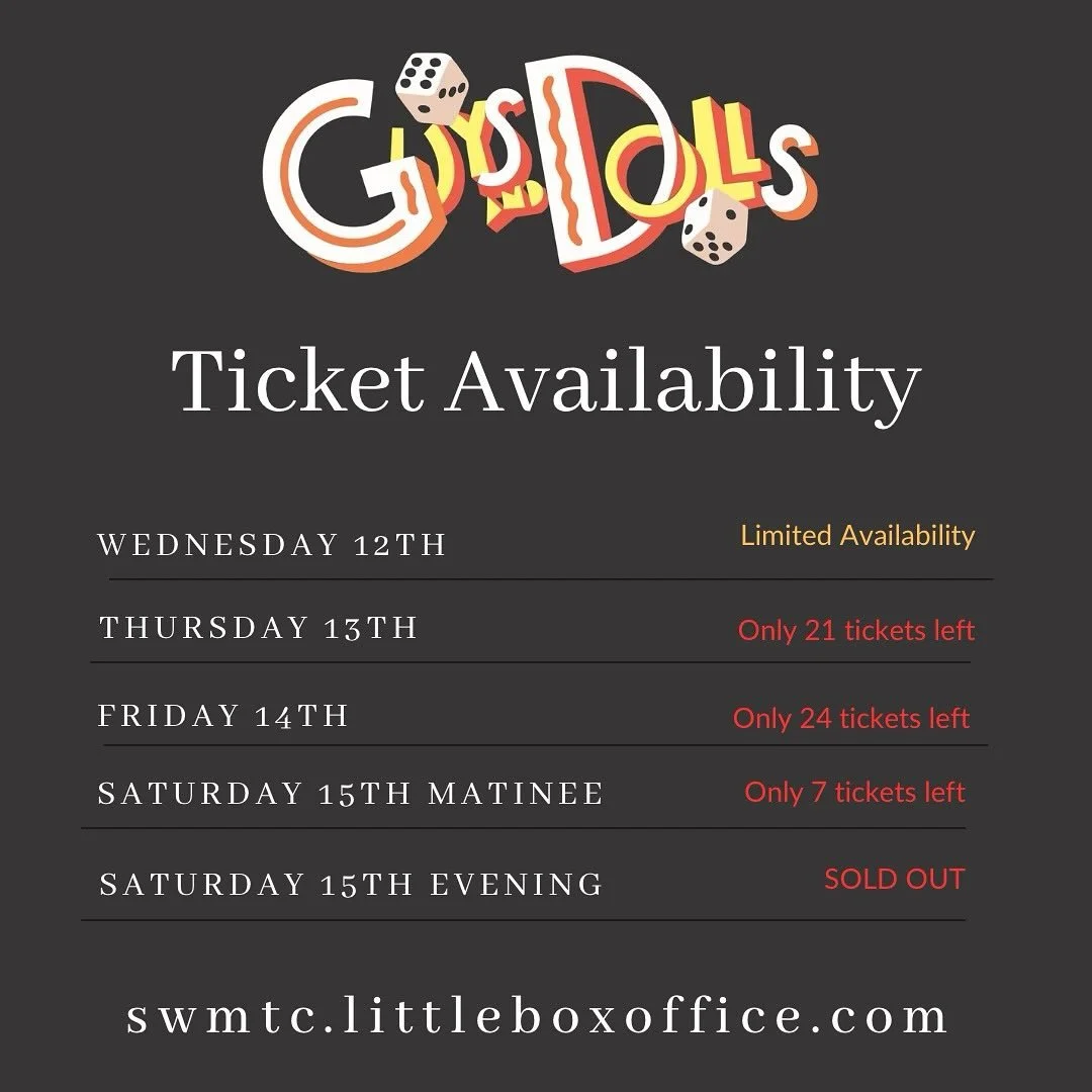 Just a wee heads up whilst you scroll on a Sunday evening. Book those tickets soon, there’s not so many left. Best availability Wednesday 12th
On line at www.swmtc.littleboxoffice.com or in person at @swtic 
#guysanddolls #saffronwalden #tick