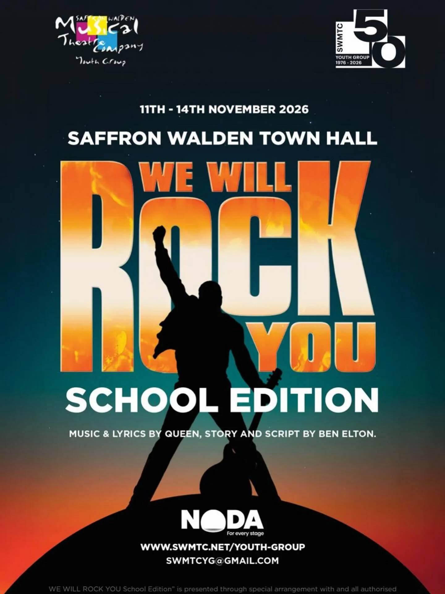 BIG NEWS!

We're thrilled to announce our 50th Anniversary Youth Group production, taking to the stage at Saffron Walden Town Hall in November 2026: WE WILL ROCK YOU

Our award-winning creative team comes together once more to create an unforgettable