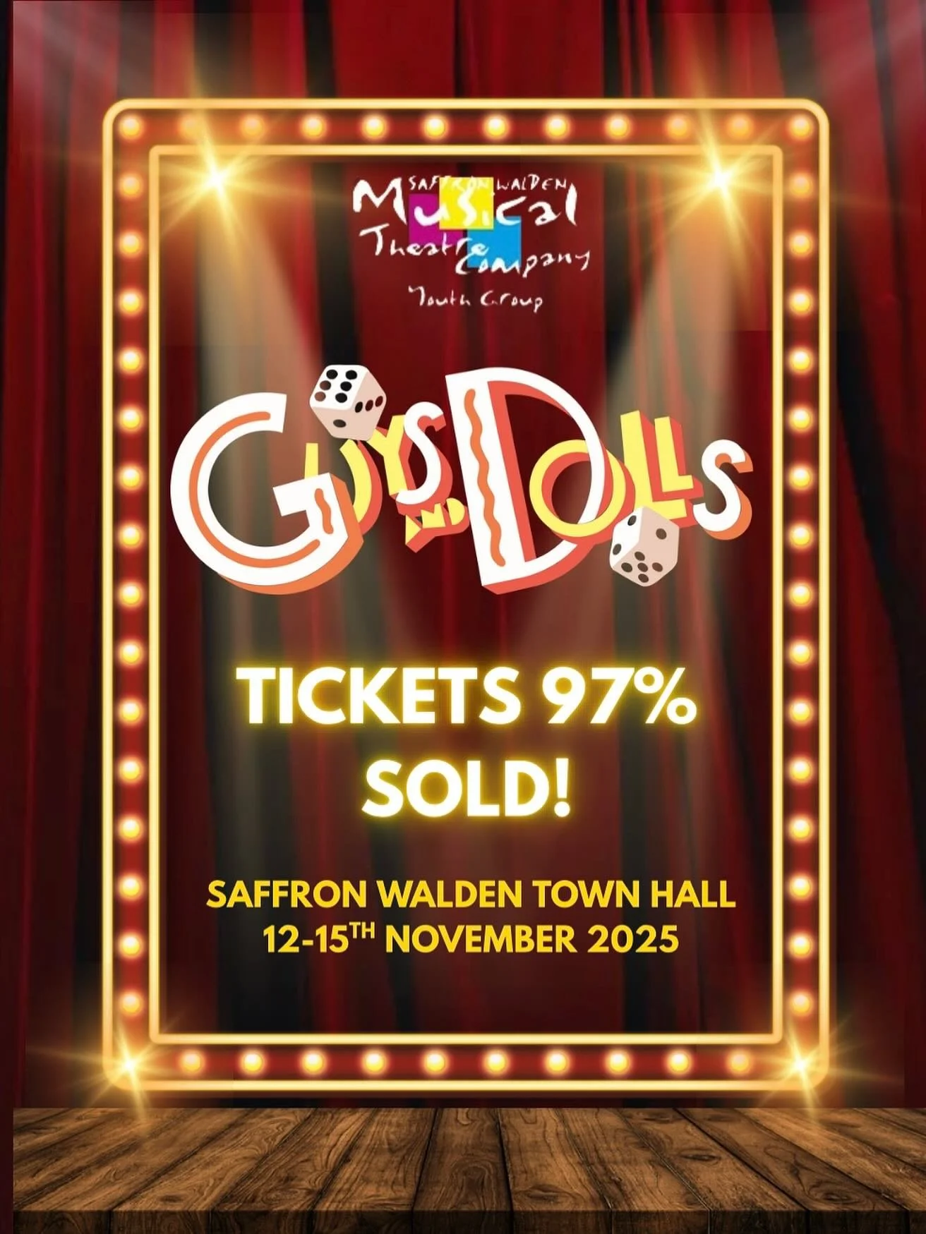 Yup that&rsquo;s right! Only 3% of tickets left. You do not want to miss this show.  Opening night is Wednesday!

Get yours now online at swmtc.littleboxoffice.com or from @swtic 

#saffronwalden #essexlife #guysanddolls