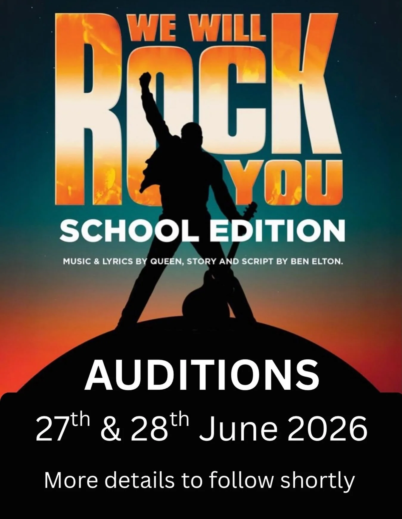 🌟Youth Group Announcement 🌟

Workshop auditions for our 50th anniversary Youth Group production of WE WILL ROCK YOU will take place over the weekend of 27th / 28th June 2026.  Main auditions on Saturday 27th with call backs on Sunday 28th. 

More i