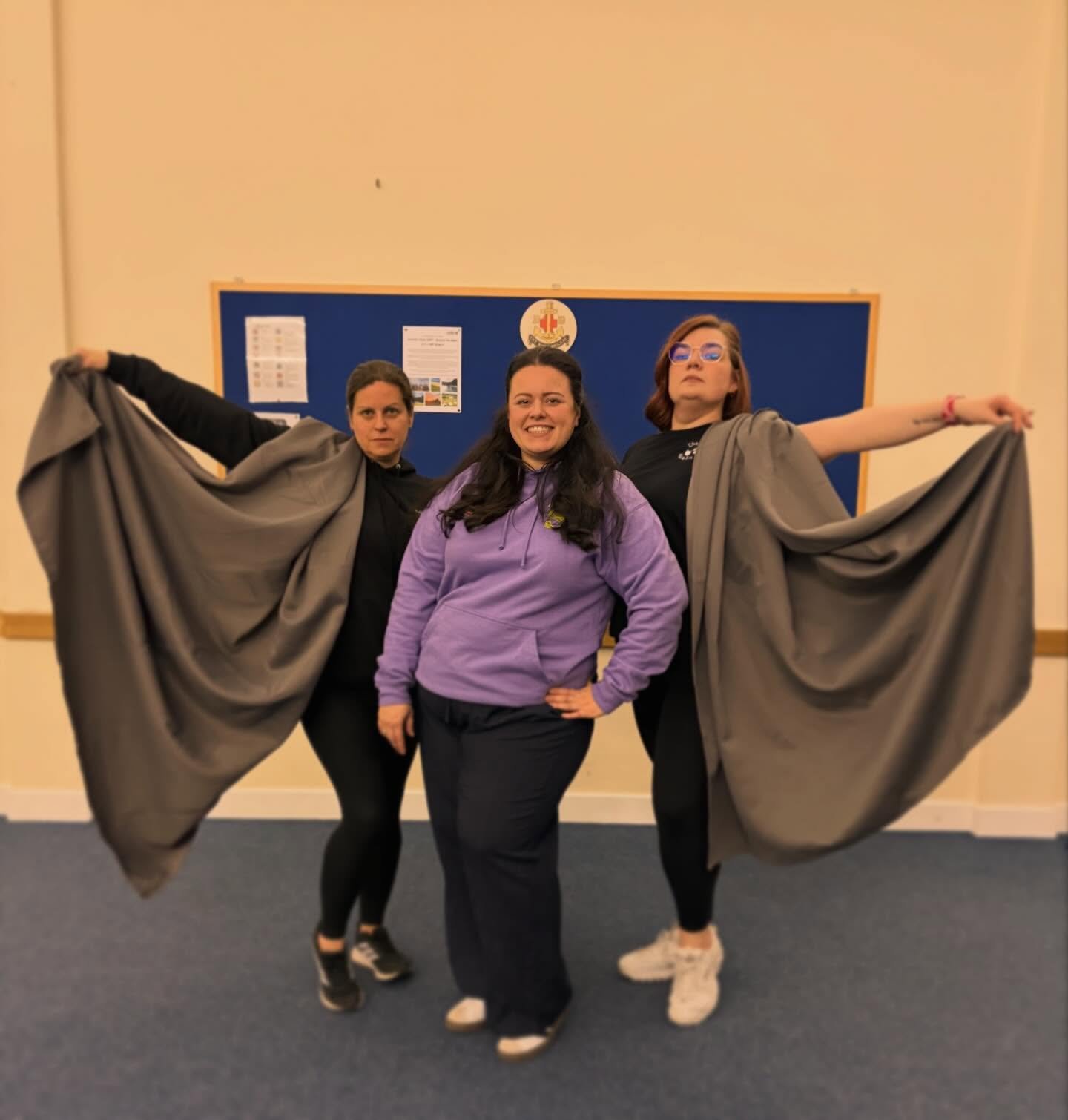 There&rsquo;s more than one legendary trio in #shrekthemusical What&rsquo;s a dragon without her wings? 🐉 🔥 💜 What&rsquo;s the most creative substitute you&rsquo;ve used in rehearsals before getting the real deal? . . . #dragon #saffronwalden #shr