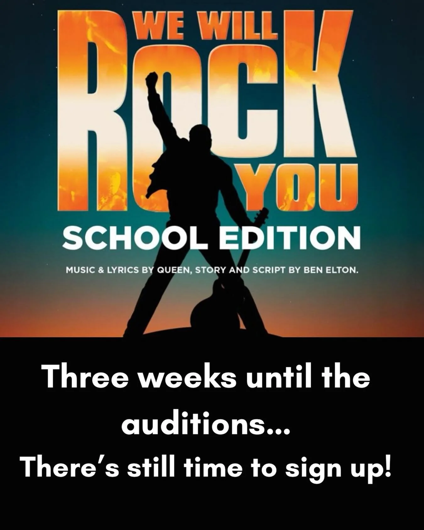 Yes there&rsquo;s still time to join our Youth Group&rsquo;s 50th anniversary production of WE WILL ROCK YOU! All details can be found on the WWRY page of our website. Link in comments
