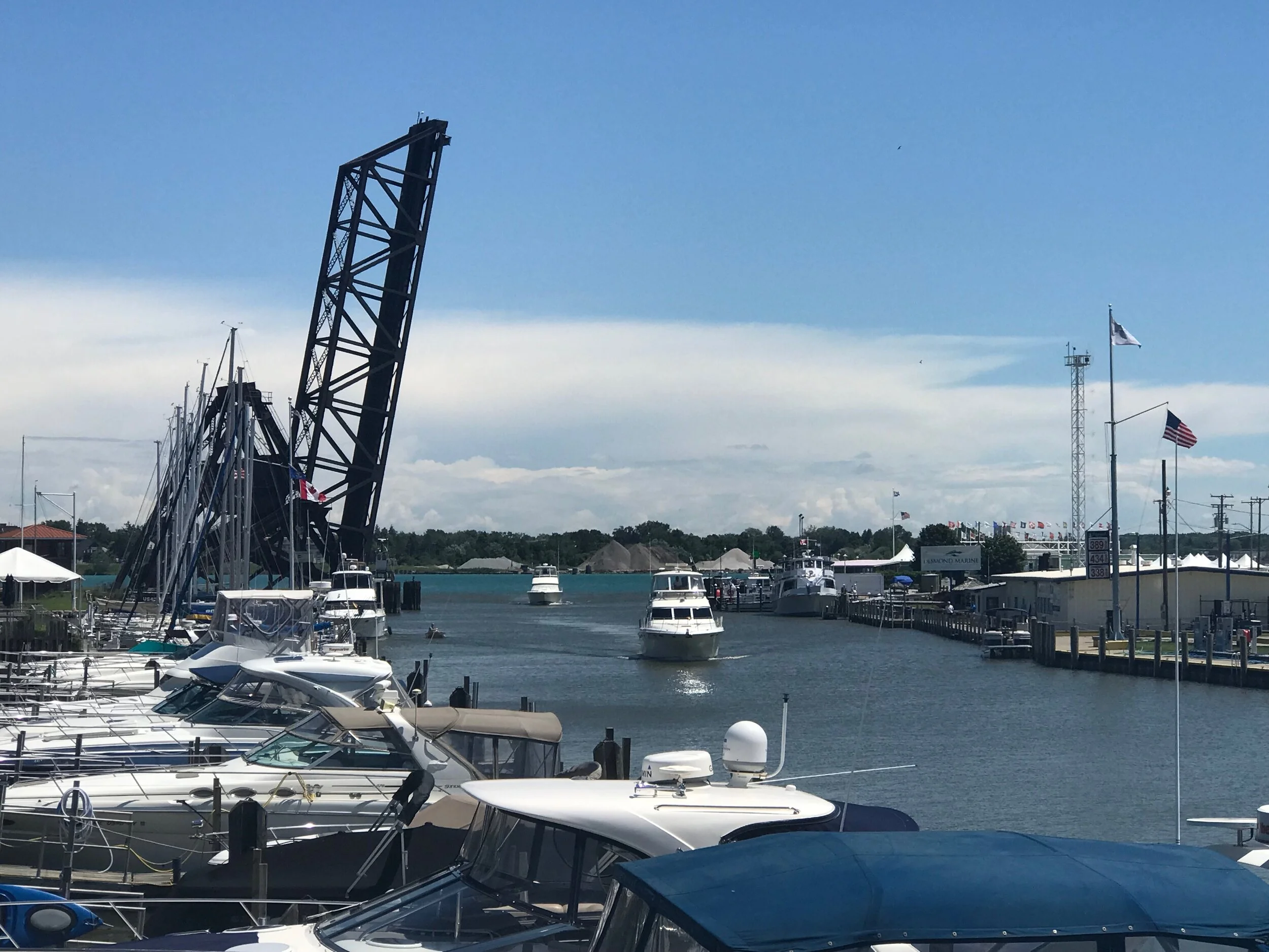 A shot of the Black river from the Black and Blue Brewery.  You can see the blue water where the Black River joins the St. Clair River.