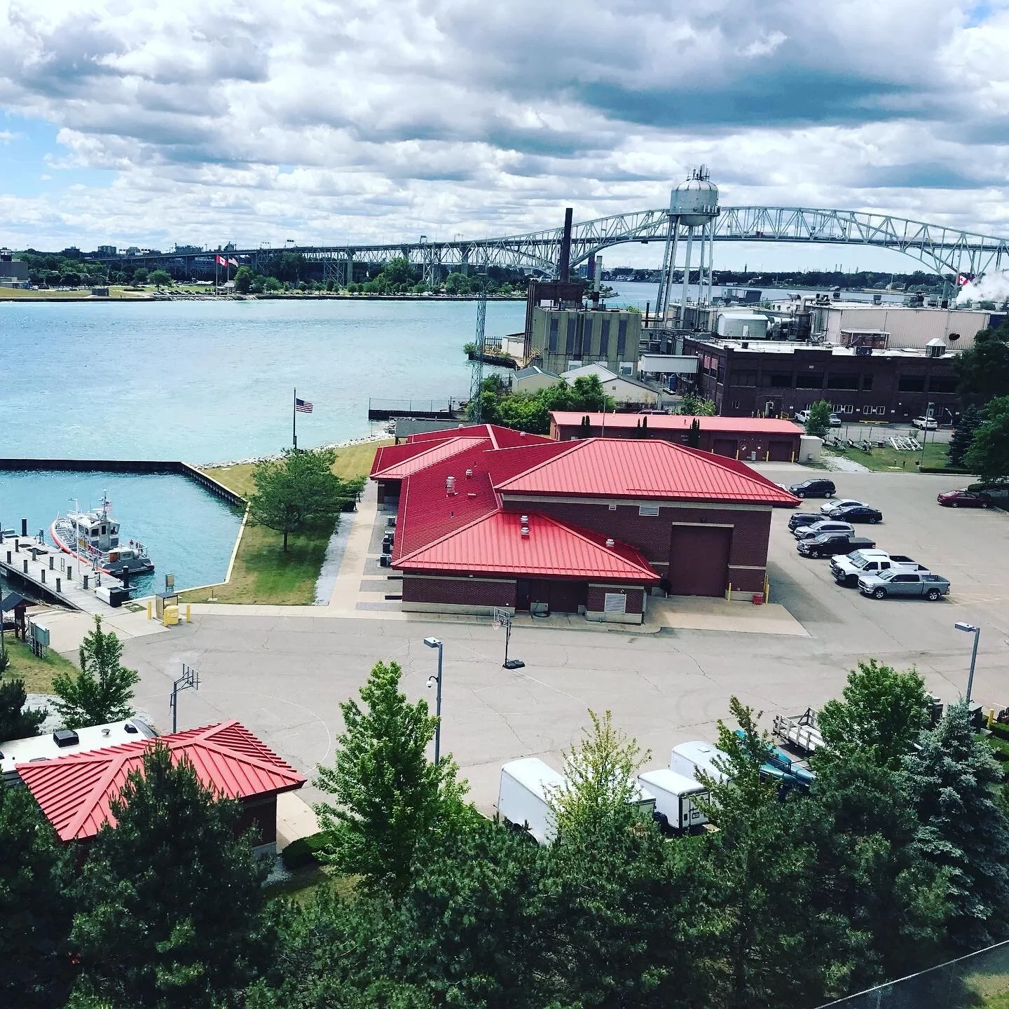 Coast Guard station and view of the Blue Water Bridge from the Fort Gratiot Lighthouse