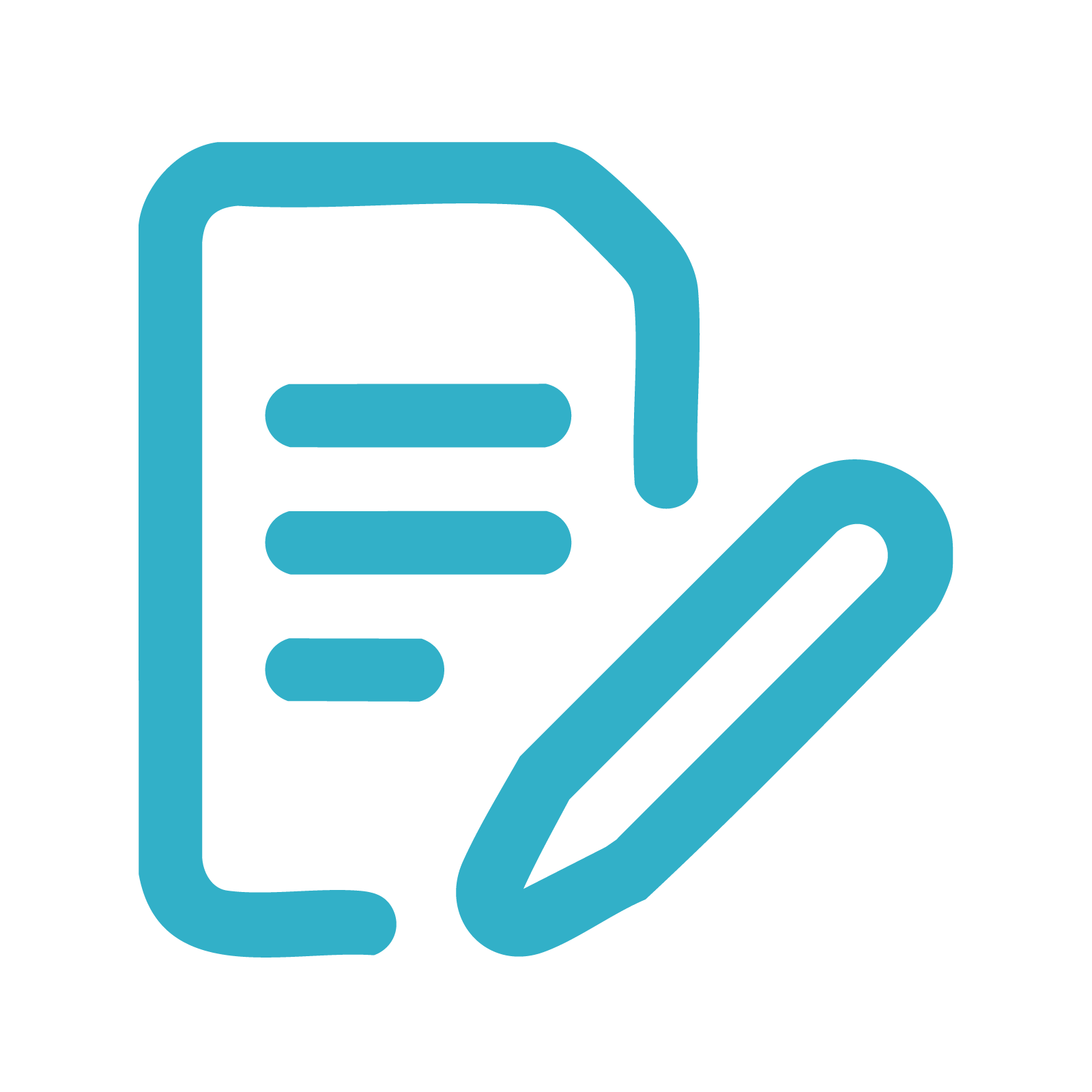 Icon of a smartphone with text lines and a pencil, representing writing or editing.