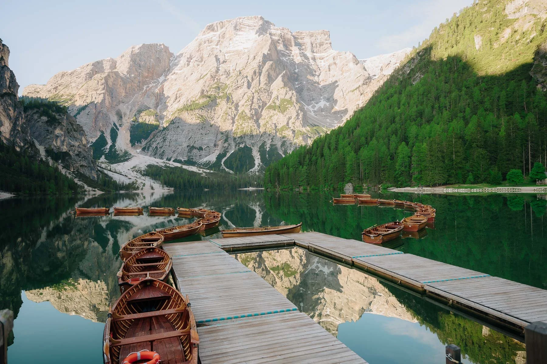 Braies Lake photography at dawn