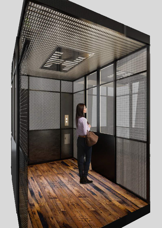 A view looking inside the Atrium Observation elevator