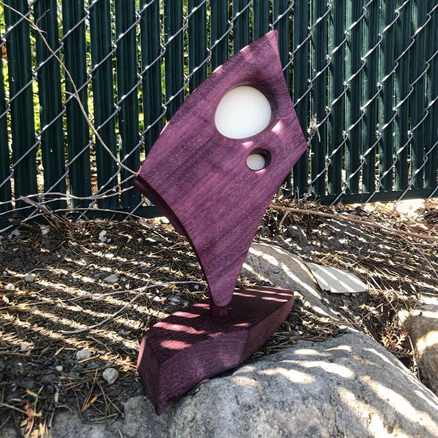 AMMA in Purpleheart.  Fit assembly and quality check. Next, I&rsquo;ll pull it apart for tung oil coating,  element install and final assembly. #purpleheartwood #lightingdesign #industrialdesign #madeinutah
