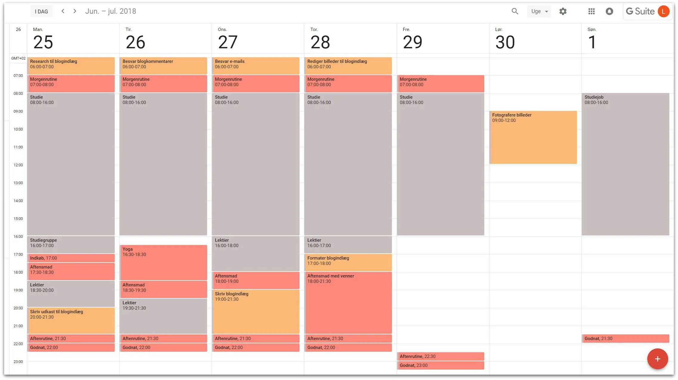 Eksempel på udfyldning af ugekalender
