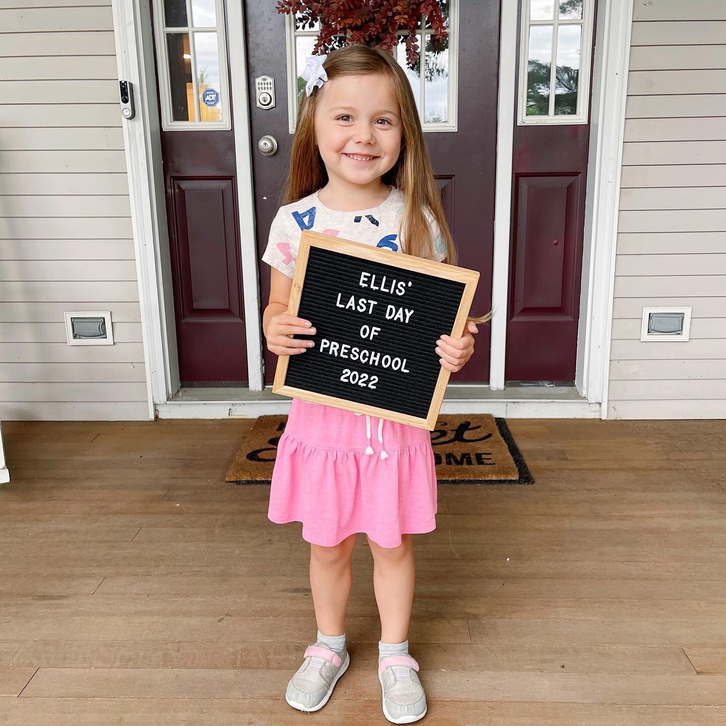 Ellis&rsquo; LAST day of preschool (PreK-3 that is). Swipe to see how much she&rsquo;s changed from her first day (minus the Peppa bandaids obviously 🤷🏻&zwj;♀️). Time is a thief! 😭 Love you baby girl 💛 #ellisjameswyles
