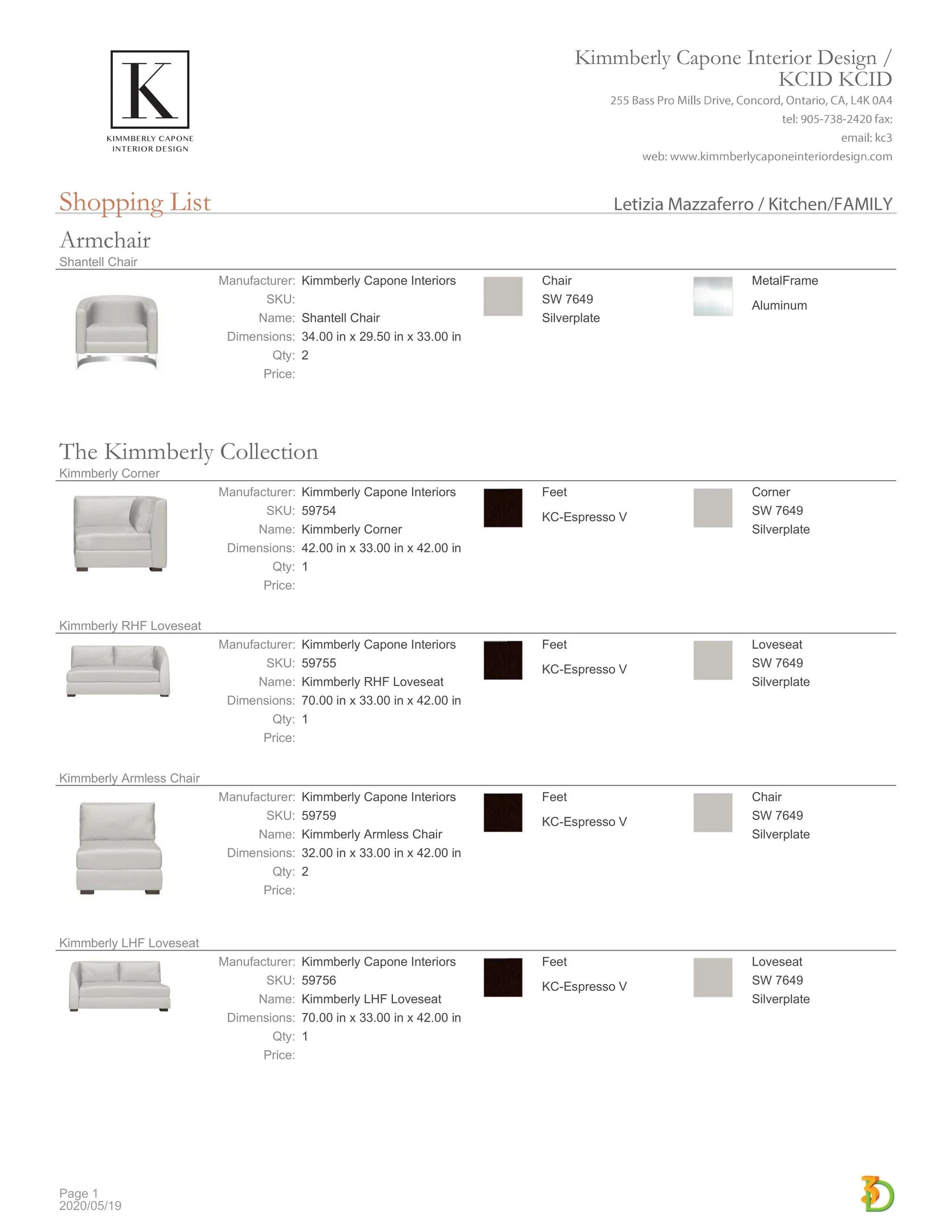 Create A Furniture Specification Booklet, Shopping List mail