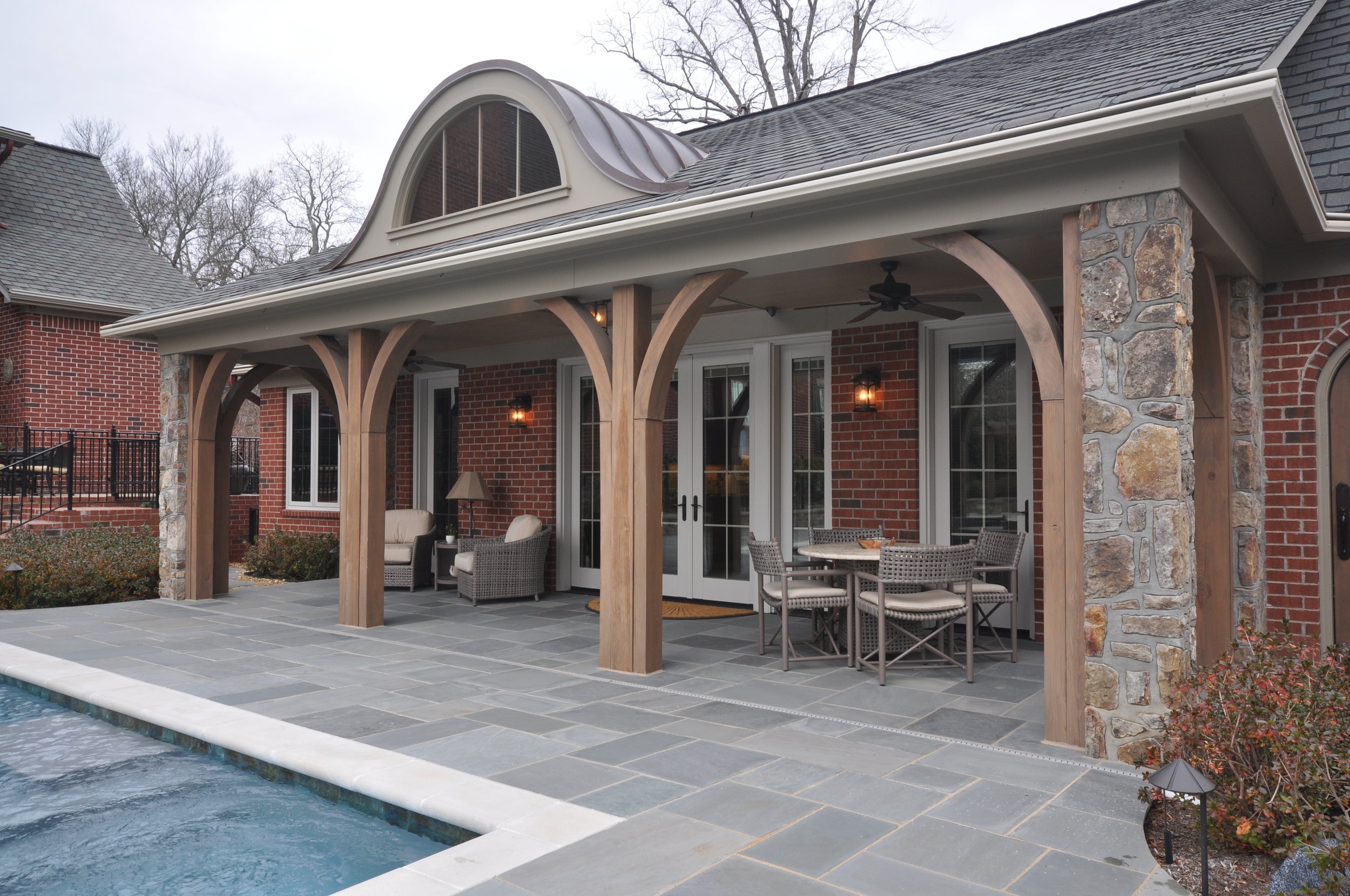 Tudor Style Pool House With Existing Home