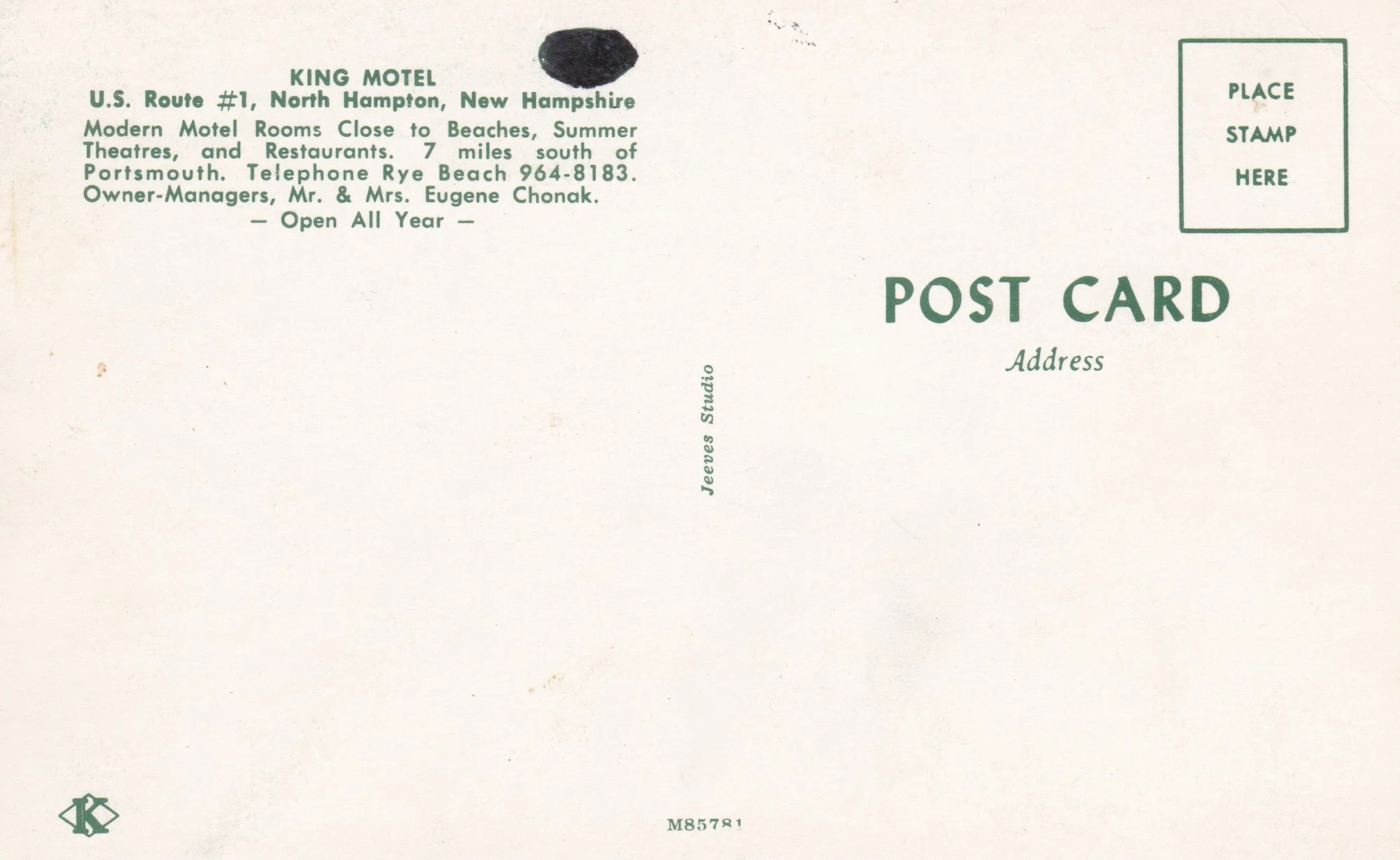 King Motel Postcard (Back)