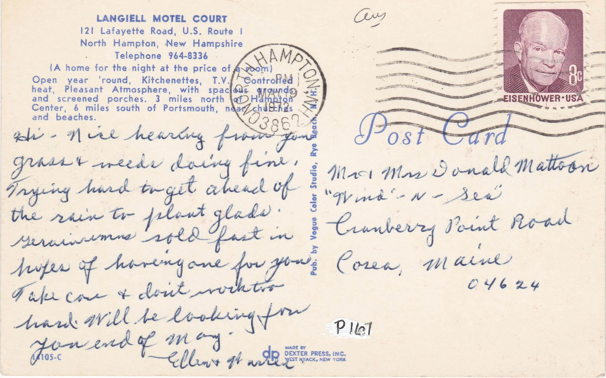 Langiell Motel Court Postcard (Back)