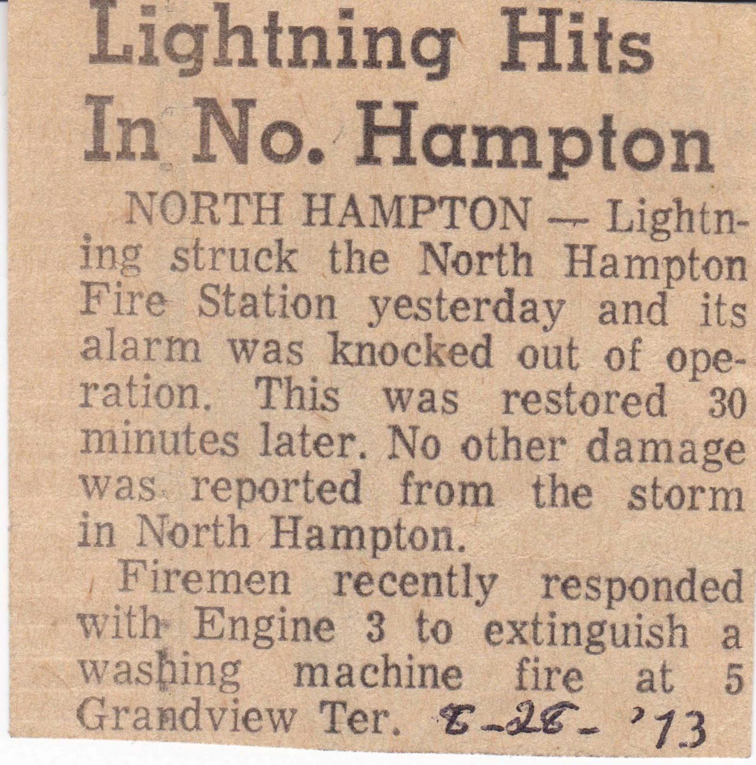 Fire Station Lightning Strike August 28, 1973