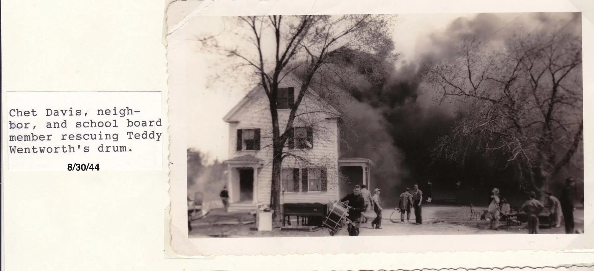  Chet Davis, neighbor, and school board member rescuing Teddy Wentworth’s drum.   8/30/44 