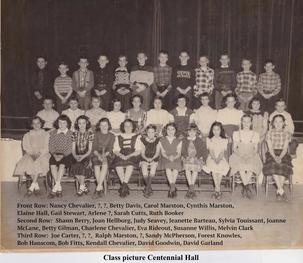 Class picture at Centennial Hall, Judy Seavey, Kendall Chevalier