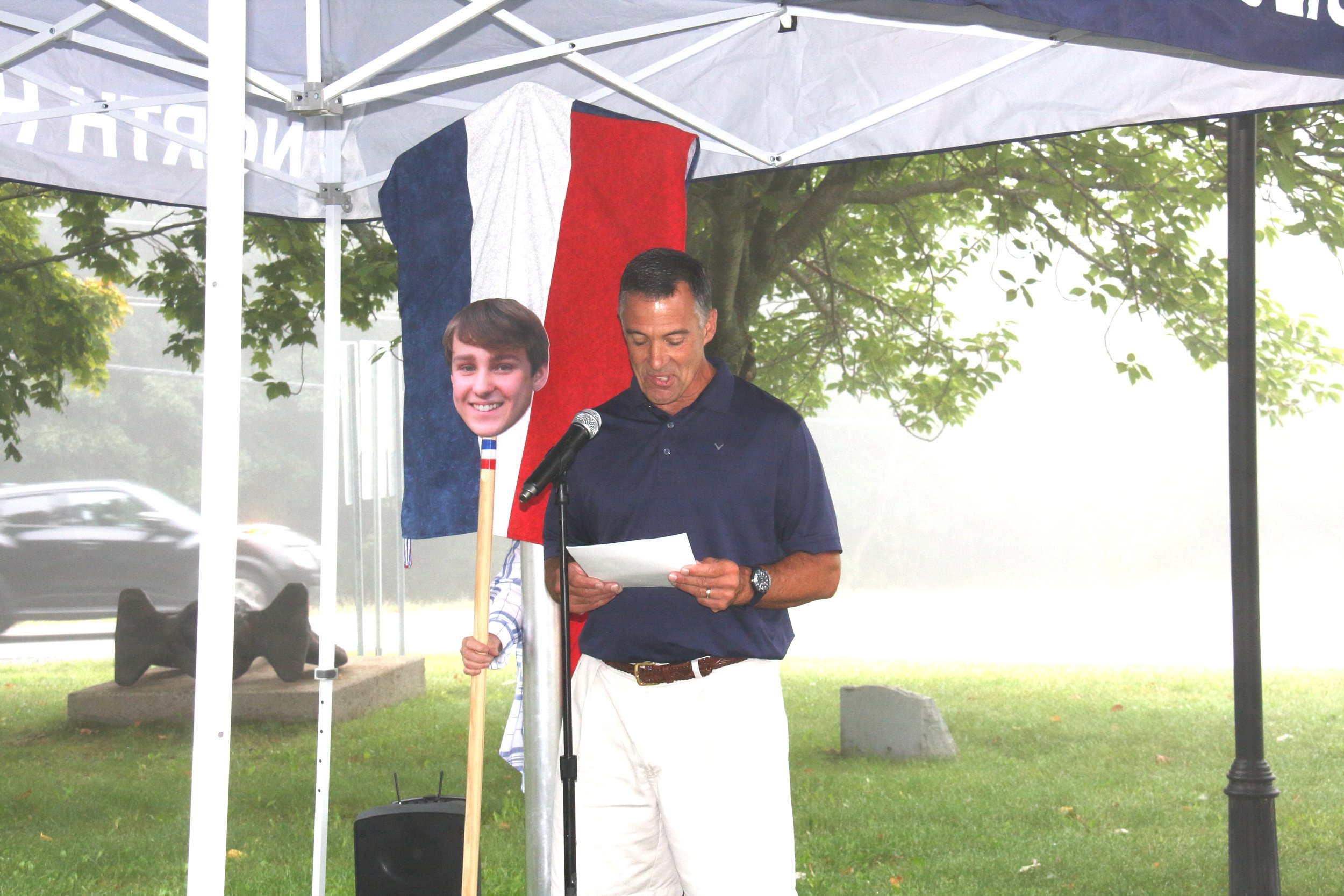 Jim Maggiore reading Noah Robie's letter about the Lafayette Tour Marker
