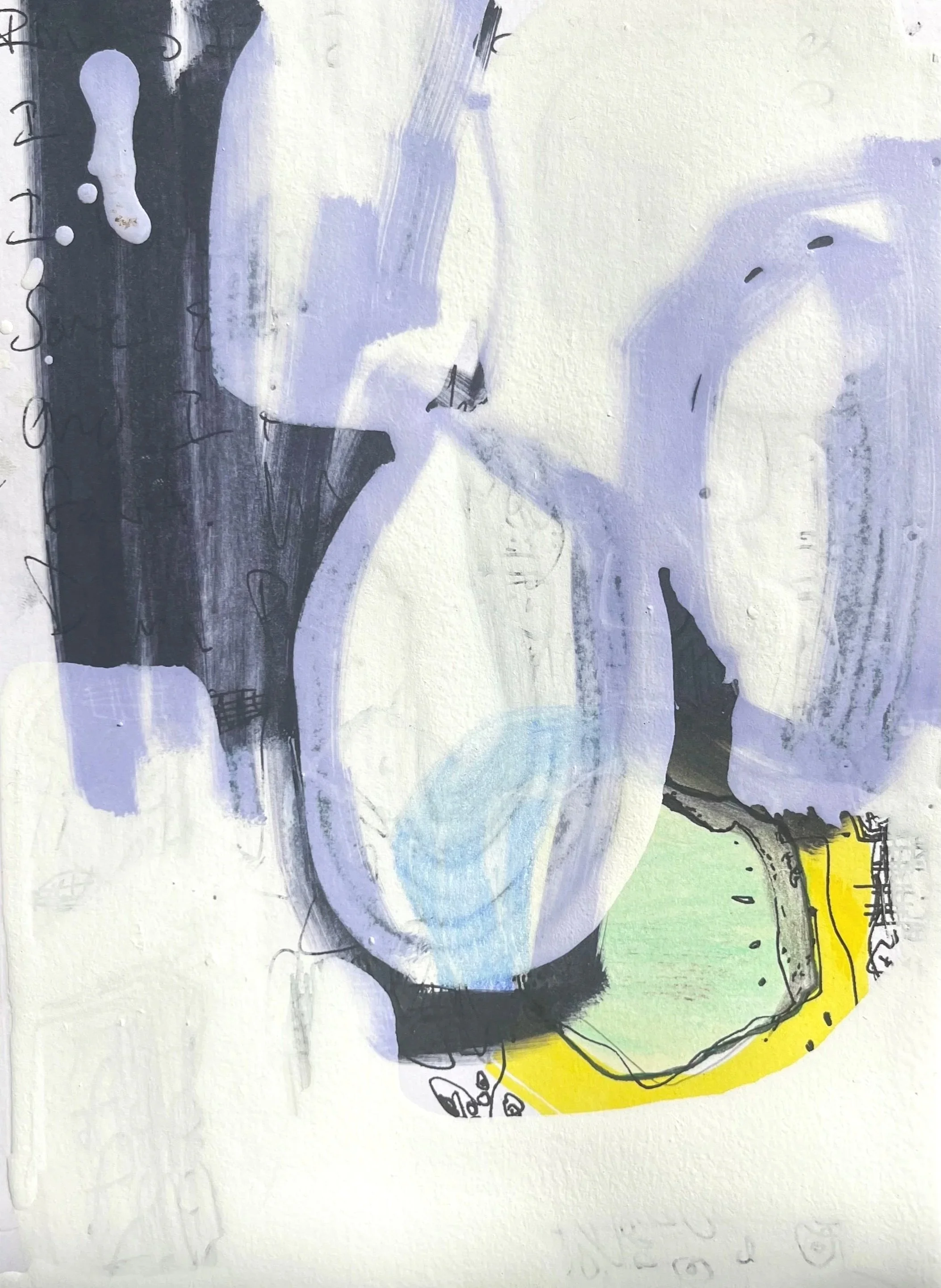  Morning Pages 10/25/24  acrylic, sharpie, pen ink crayon on paper  7”x5”   