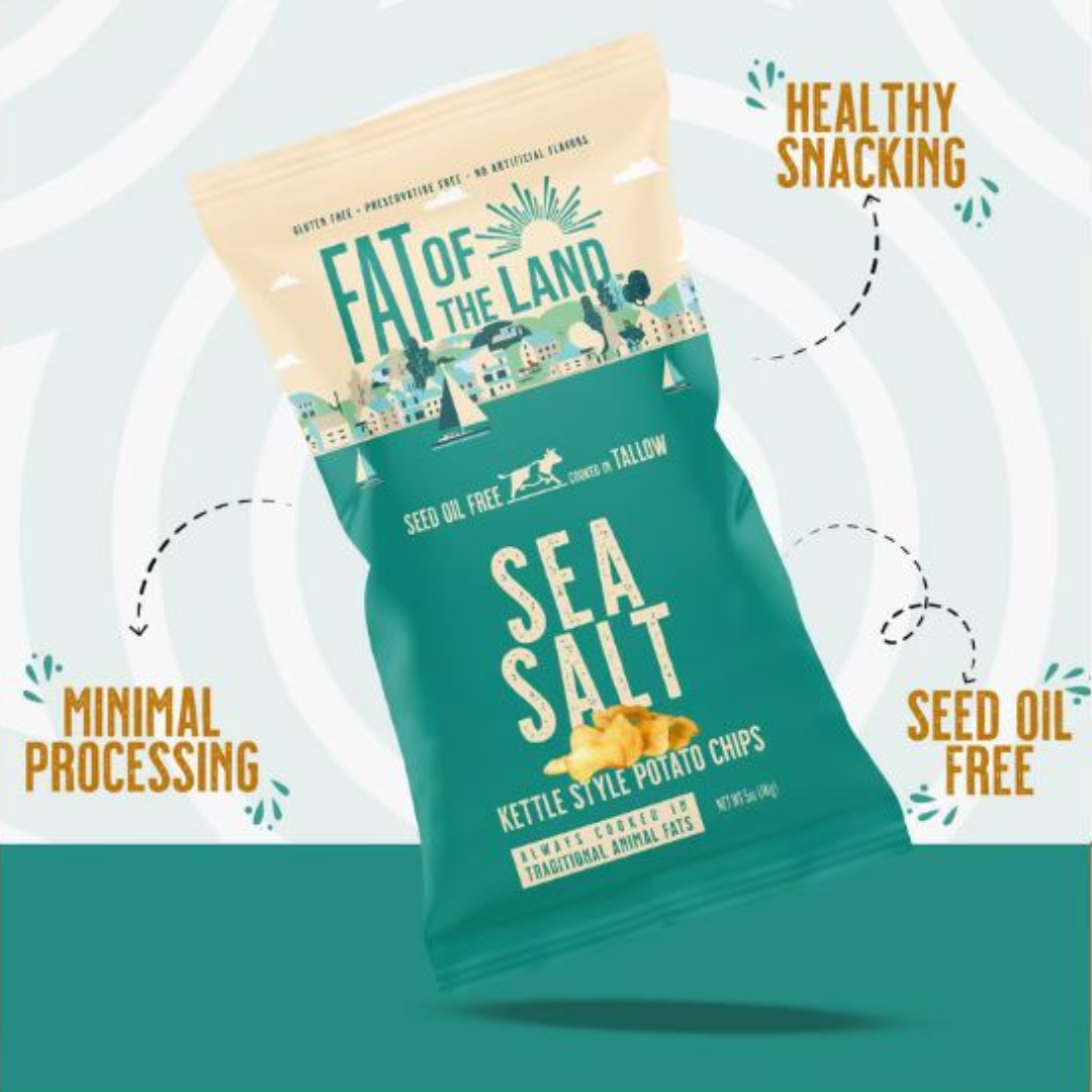 Fat of the Land Sea Salt Potato Chips. Healthy Snacking. Minimal Processing. Seed Oil Free.