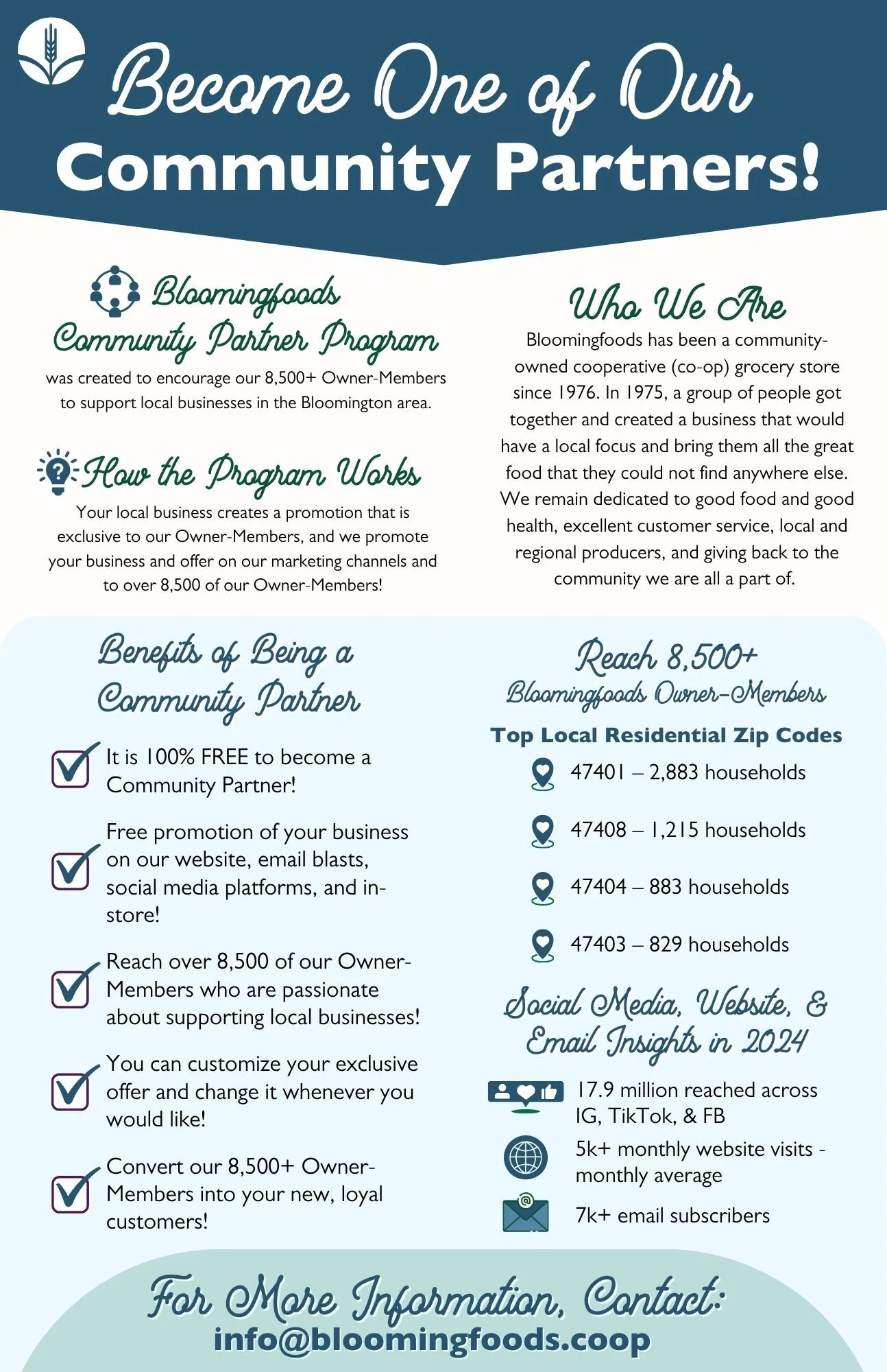 Being a Community Partner come with great benefits! (lists the content on this webpage)