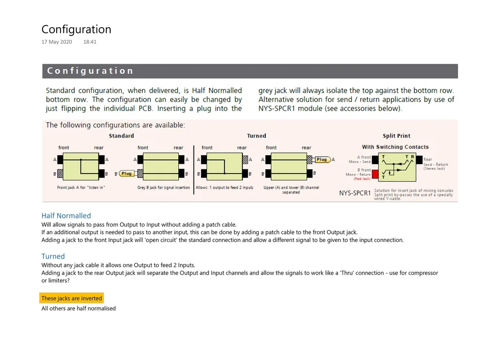 Neutrik NYS-SPP-L1 Patchbay configuration