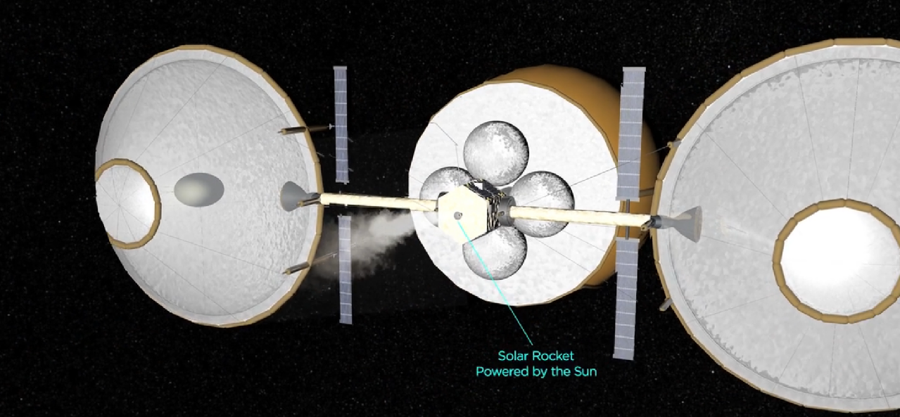 The Honey Bee system propelling itself through space using its Omnivore solar thruster, powered by concentrated sunlight with extracted volatiles for propellant. Credit: TransAstra Corporation