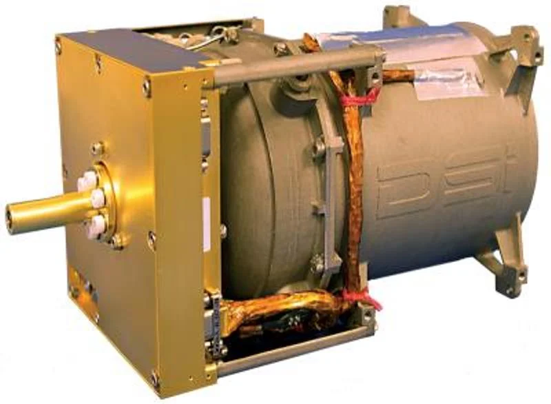 The Bradford Space Comet thruster. It was originally developed by Deep Space Industries before they were acquired. Credit: Bradford Space/Deep Space Industries.