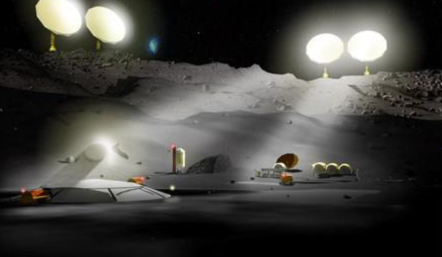 Using reflected sunlight to perform thermal mining on ices located in a Lunar permanently shadowed region. Credit: George Sowers, Colorado School of Mines.
