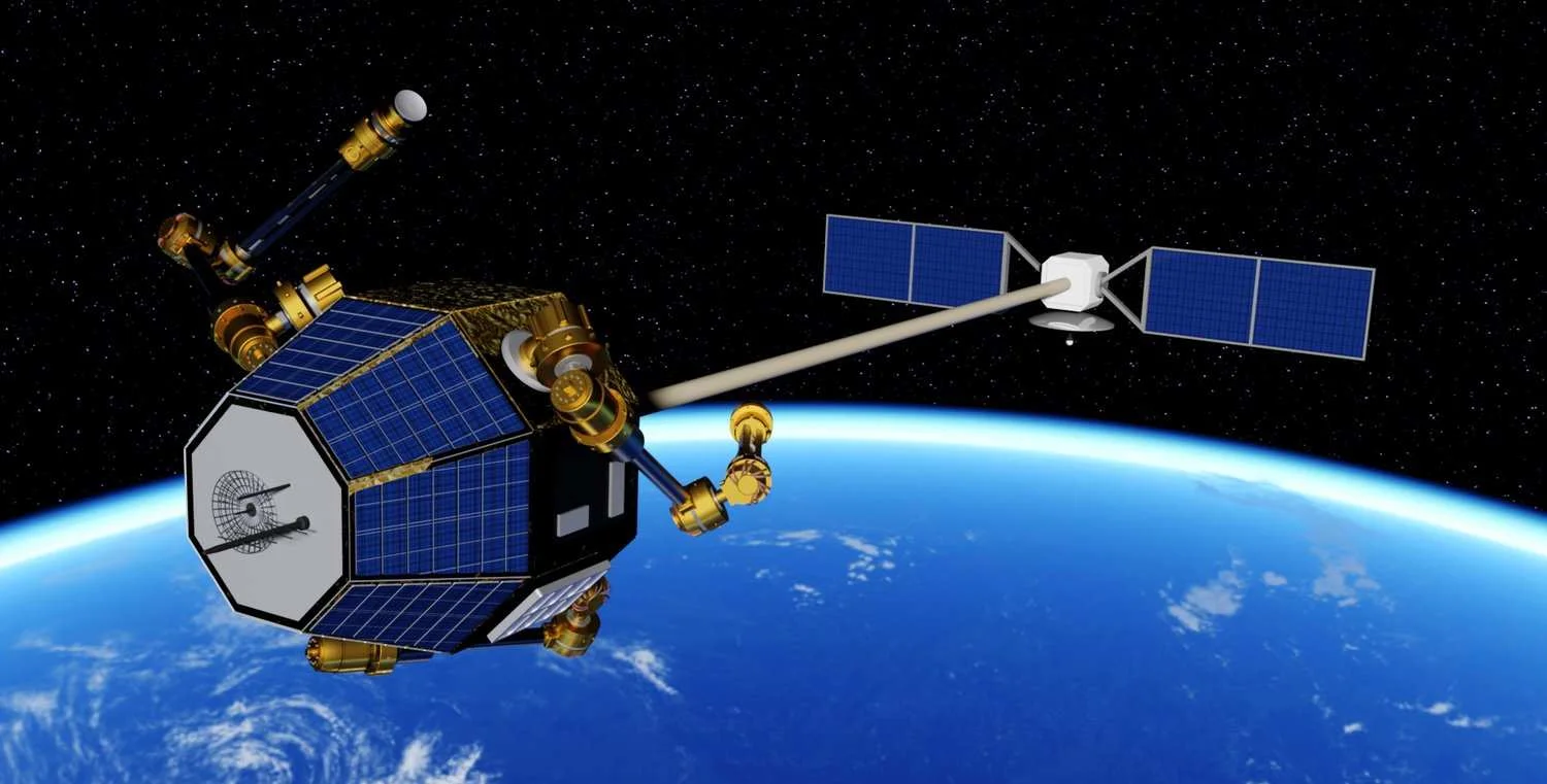 Artists graphic showing the Made In Space Archinaut building a satellite boom while in-orbit. Credit: Made In Space.