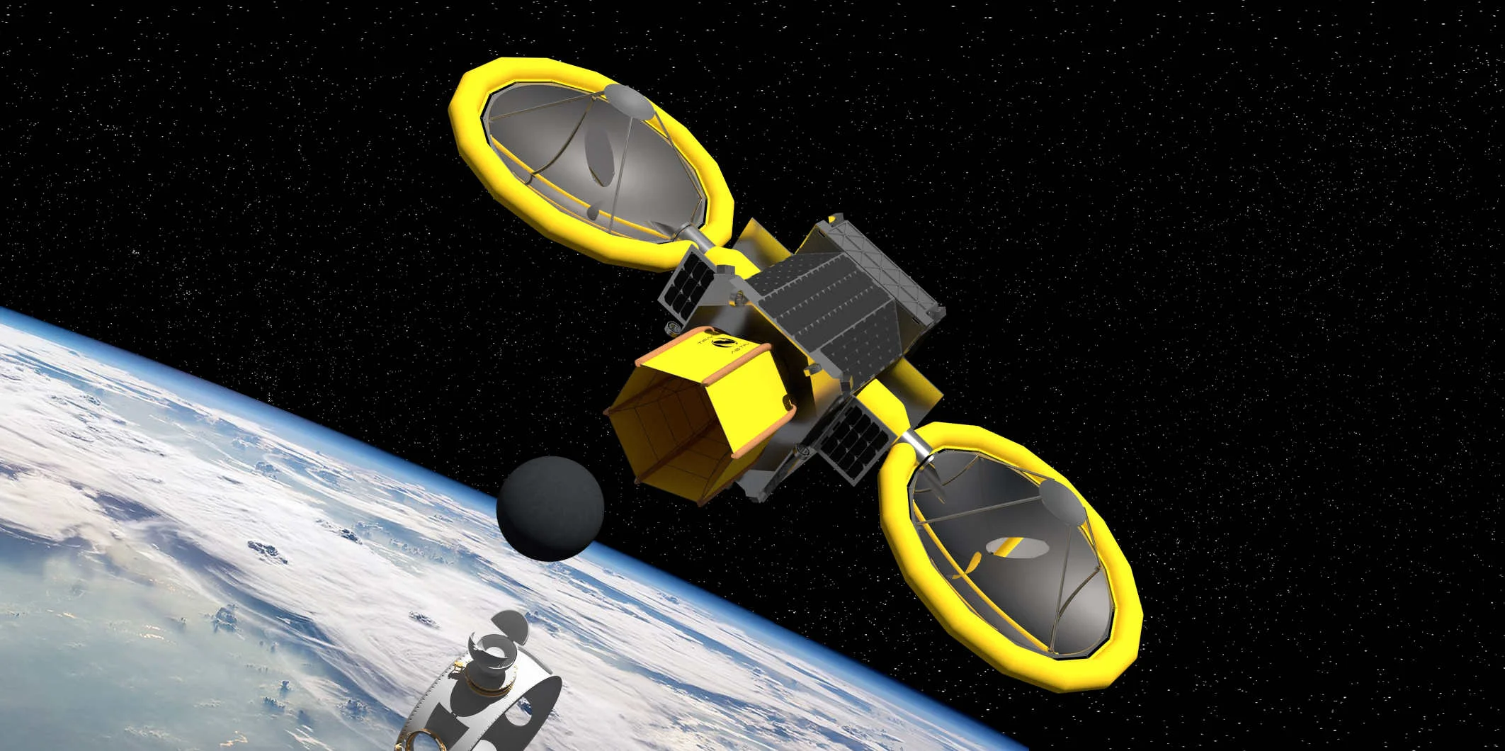 The TransAstra Mini Bee concept is a small 250 kg spacecraft that would extract water from C-type asteroids. Credit: TransAstra Corporation.