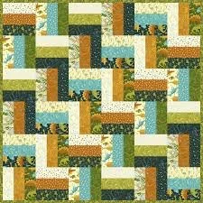 Rail Fence quilt in greens, browns, blues, and dark greens