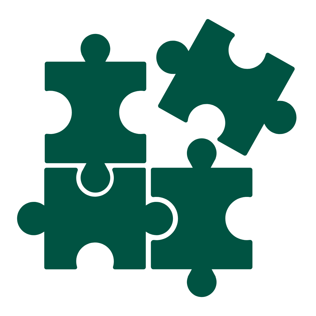Four puzzle pieces, with one piece slightly displaced from the others.