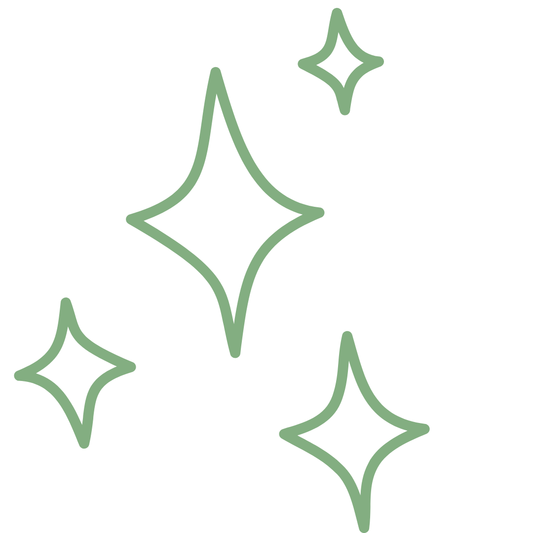 Illustration of green sparkling stars on a black background.