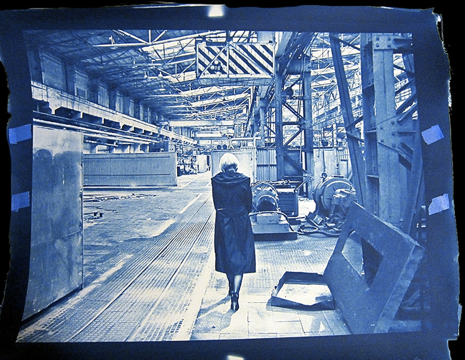 Cyan exposure for Woman in Russian Factory
