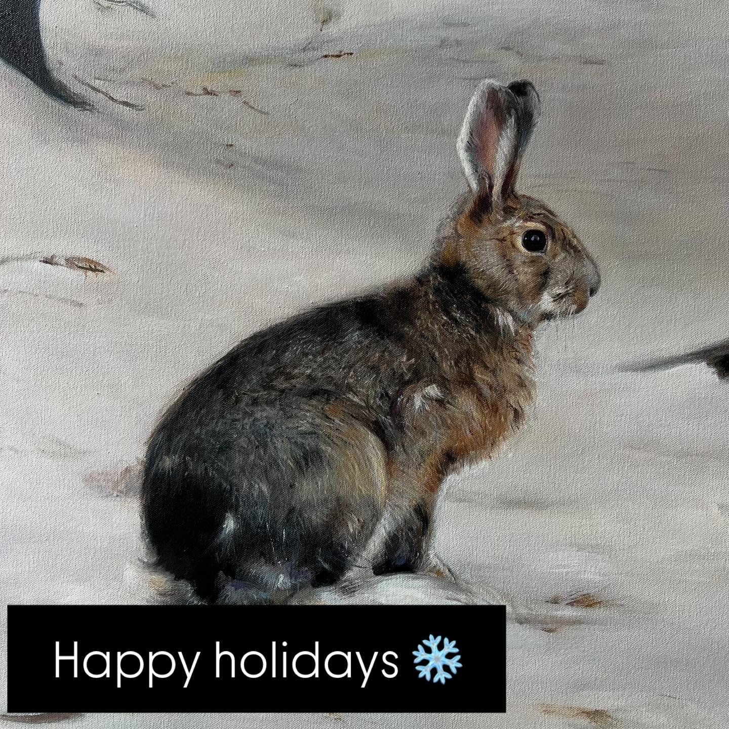 May the holidays be bright ❄️✨
Que la saison sois plein de lumi&egrave;re ✨❄️

#oil on canvas
#detail of a winter scene, quiet in the woods.
I&rsquo;ve never seen a hare! But we do have bunny prints around. 🐇